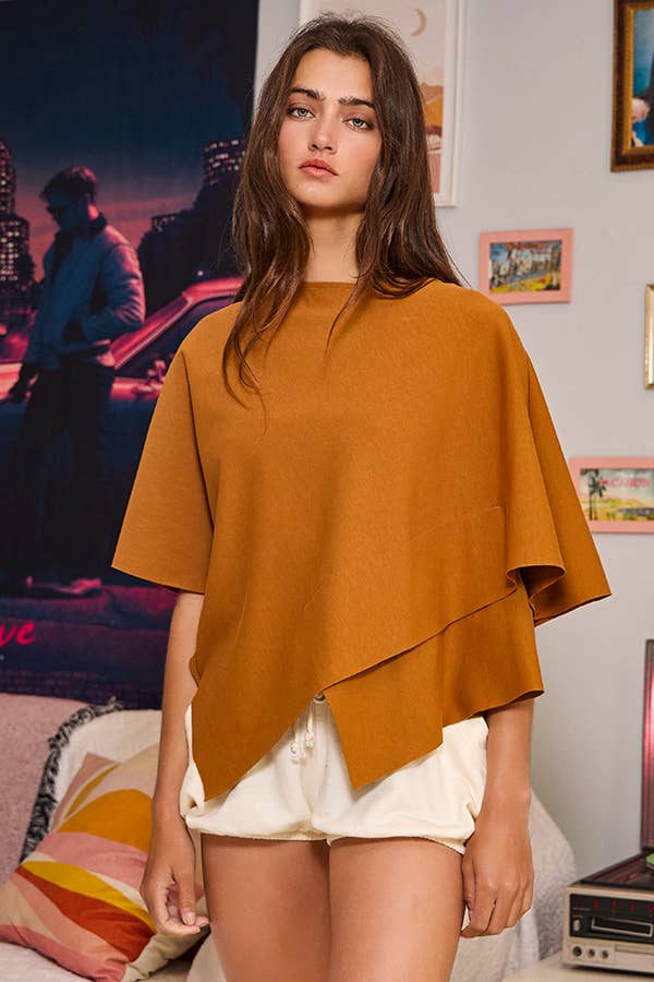 IT2115 Asymmetric & Crossover Hemline Poncho Top: Ivory / S-M-L (2-2-2)