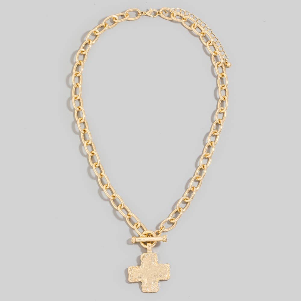Cross Pendant Toggle Chain Necklace: GD