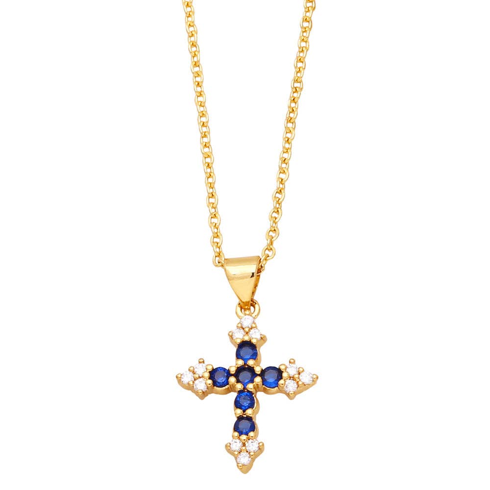 Colorful Cubic Zirconia Cross Pendant Necklace: Green