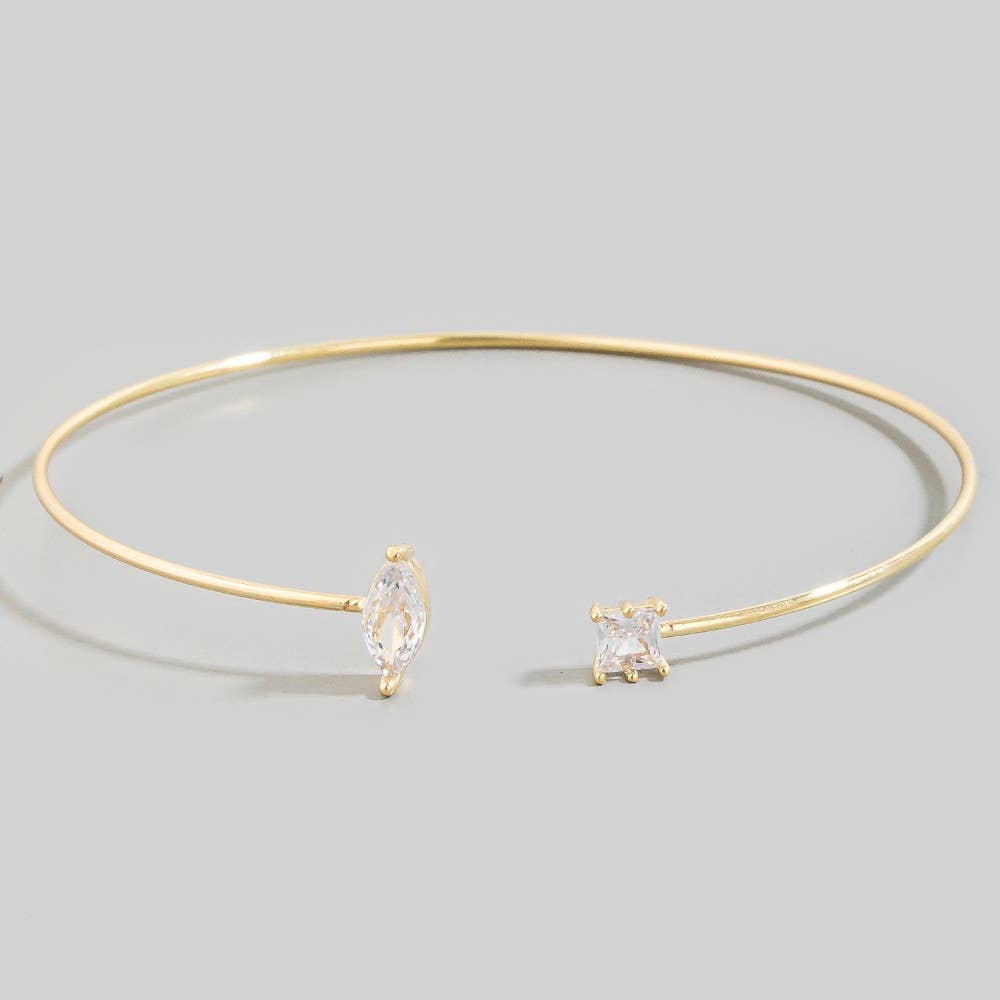 Oval Cz Stone Dainty Open Cuff Bracelet: GD
