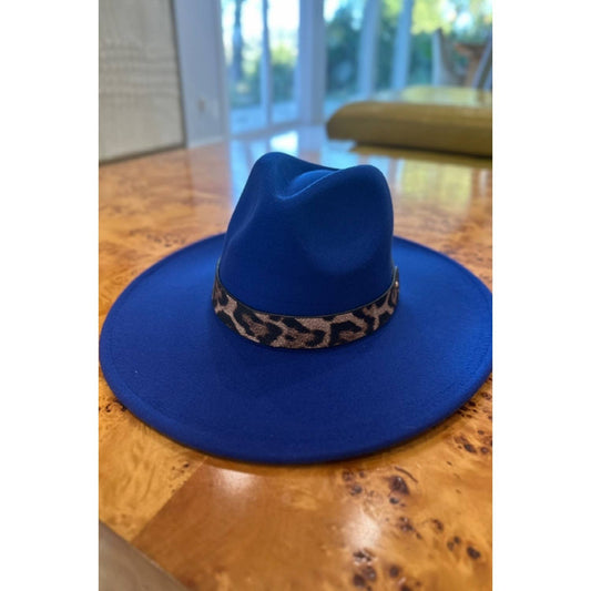VEGAN FELT PANAMA HAT WITH ANIMAL PTIONY BELT : ROYAL BLUE / ONE SIZE