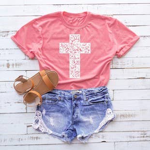 CORAL LACE CROSS SPRING 2025 EVERYDAY FAITH GRAPHIC TEE : M