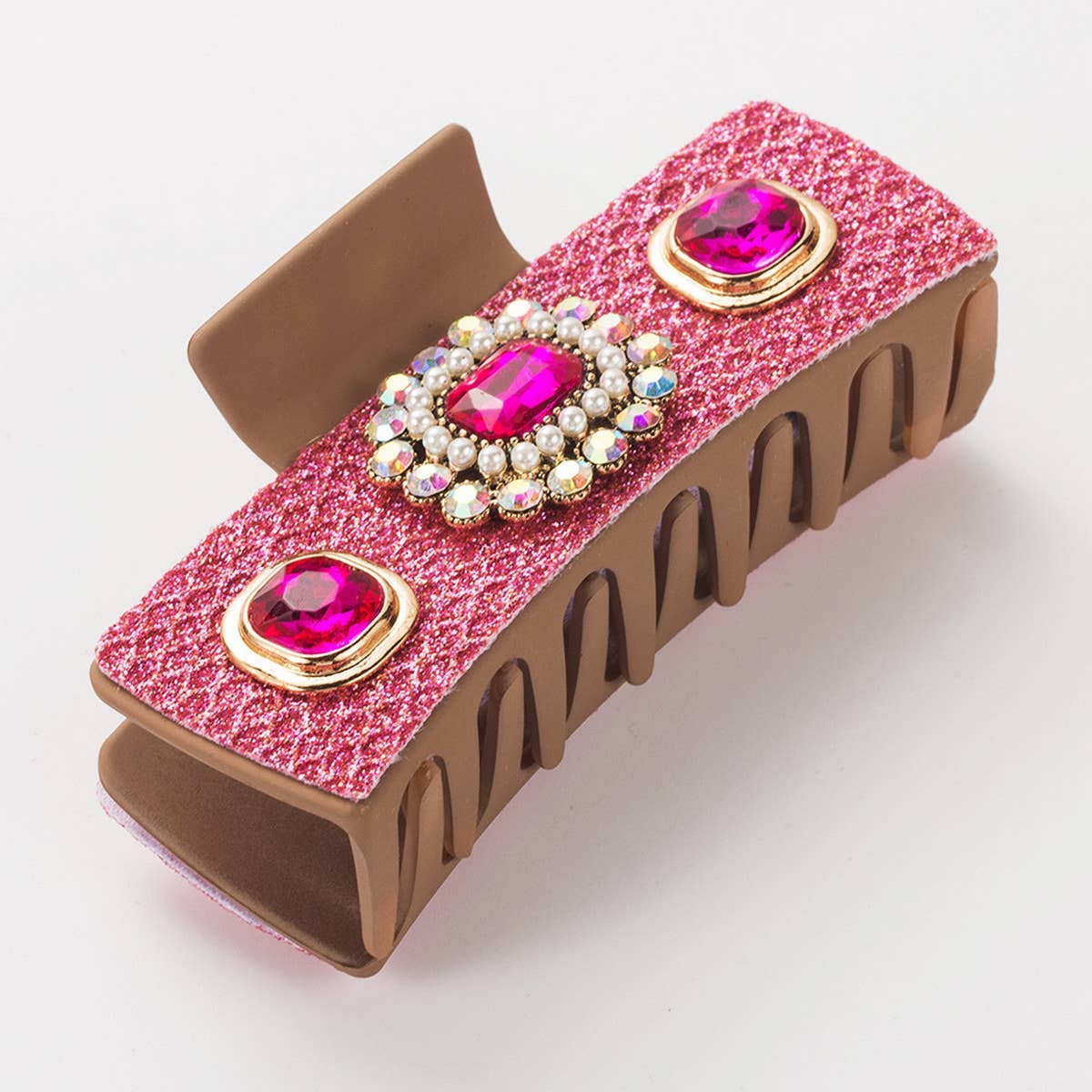 Vintage Pearl Turquoise Hair Claw Square Bun Clip_Cwaha1769: ROSE / OS