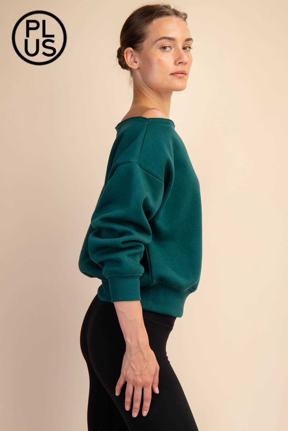PLUS SIZE FRENCH TERRY FLEECE OFF SHOULDER SWEATSHIRT: Eucalyptus / 1X-2X-3X(3-2-1)