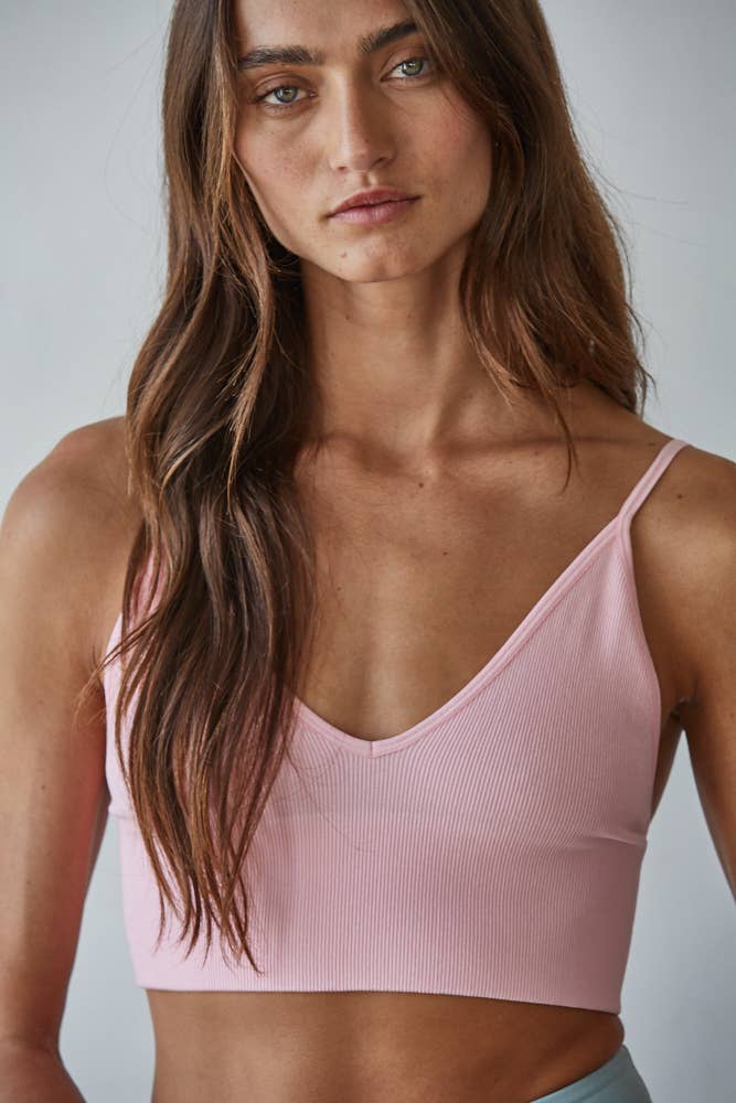 S1003 | Seamless Ribbed Triangle Chest Spaghetti Strap Brami: Dark Taupe / SM