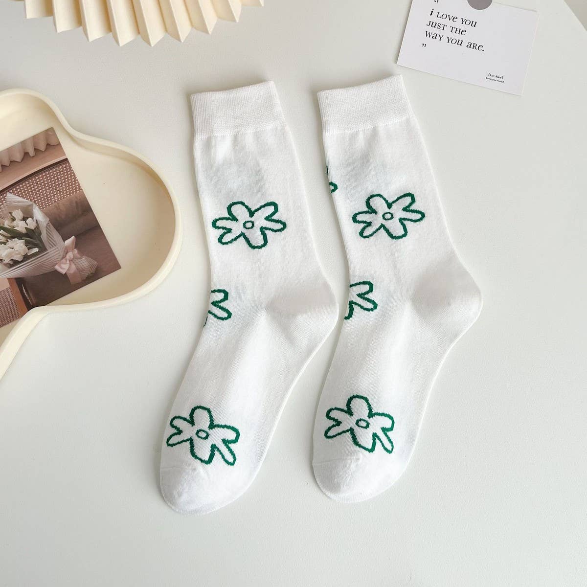 NEW COTTON ALL MATCH EMBROIDERED LOVE HEART SOCKS_CWMS1414: GREEN2 / OS