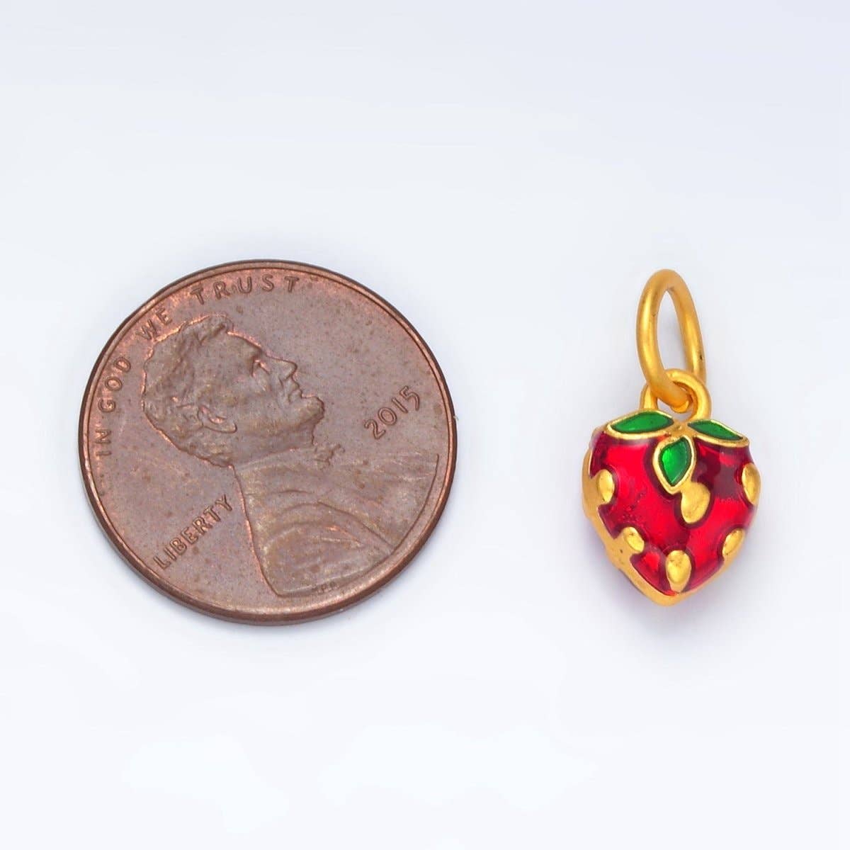 24K Gold Filled Mini Red Strawberry Fruit Enamel Charm | M223