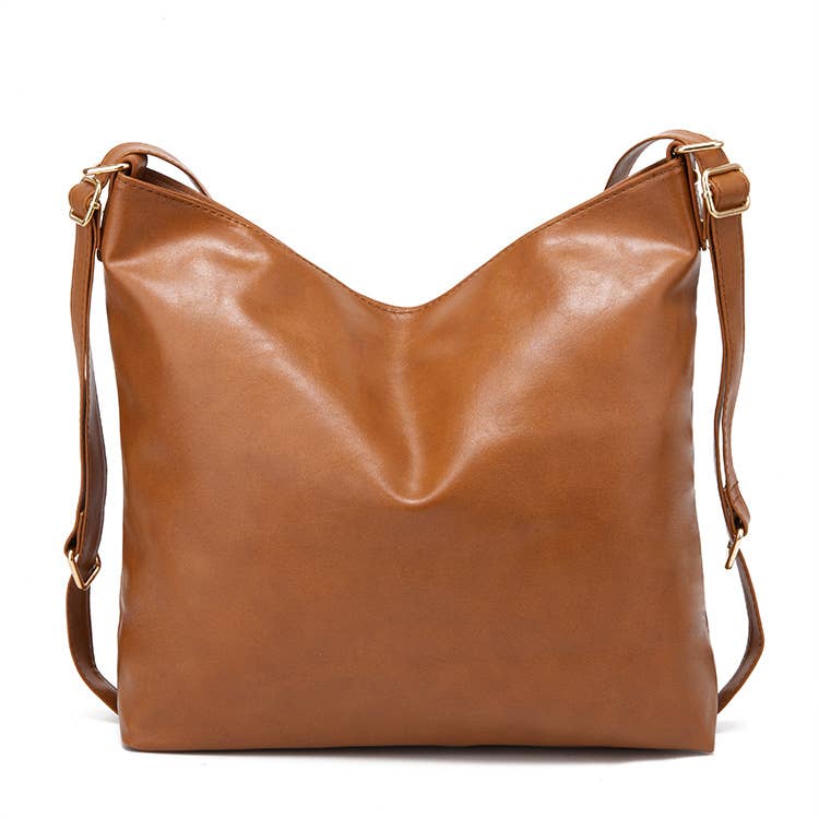 Faux leather crossbody bag backpack: Brown / M
