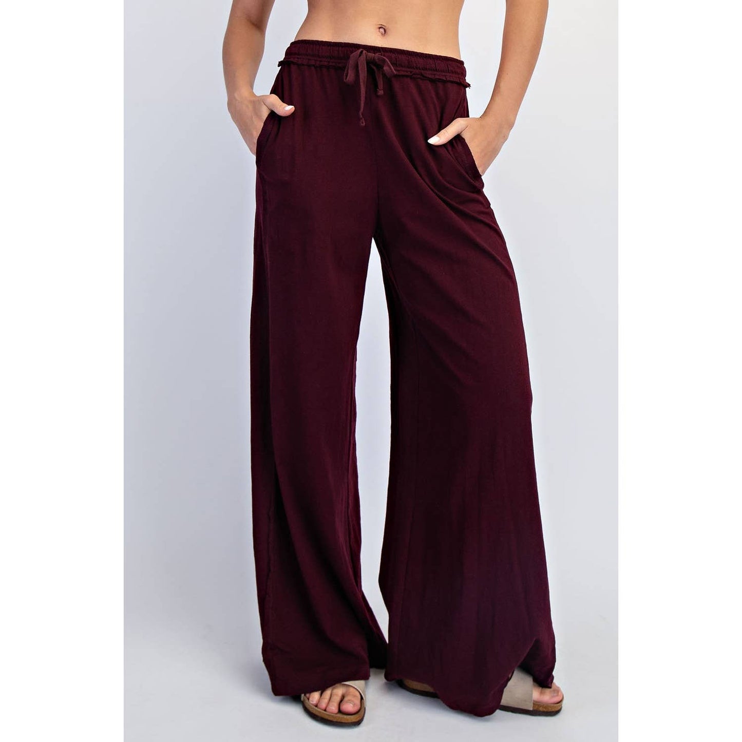 COTTON SLUB LOUNGING WIDE PANT: Espresso
