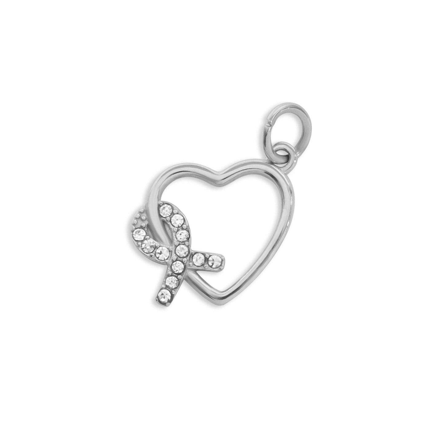 18K Gold PVD Stainless Steel Heart Ribbon with Stones Charm: Gold