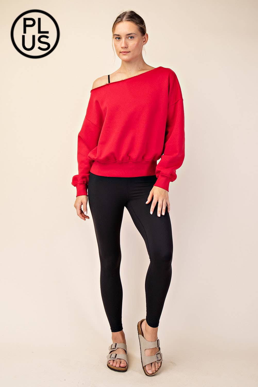 PLUS SIZE FRENCH TERRY FLEECE OFF SHOULDER SWEATSHIRT: Eucalyptus / 1X-2X-3X(3-2-1)