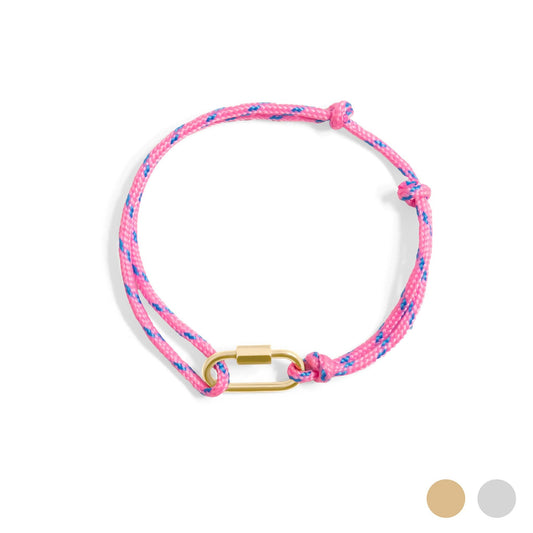 18KGold PVD Stainless Steel Hot Pink Rope Carabiner Bracelet: Gold