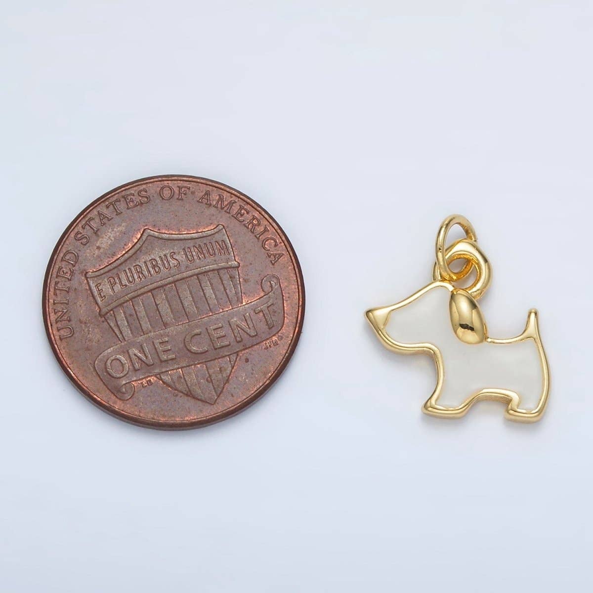 24K Gold Filled White Enamel Dog Animal Mini Charm | AC099