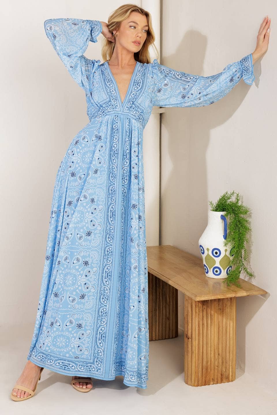 A printed woven maxi dress - ID21835 SKY BLUE: SKY BLUE / Contemporary / M