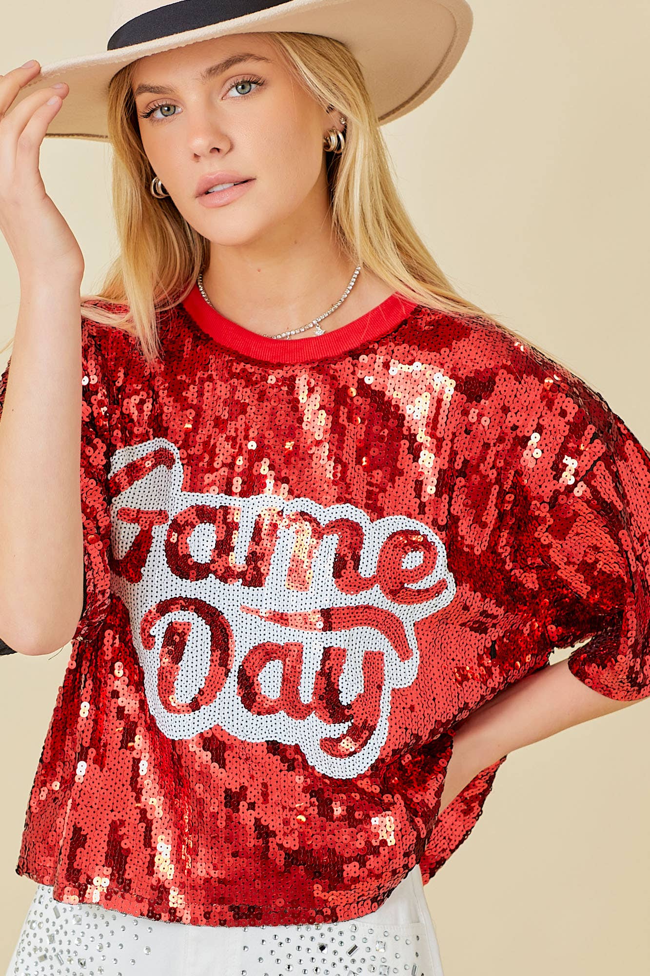 Game Day Sequin Top: Red / L