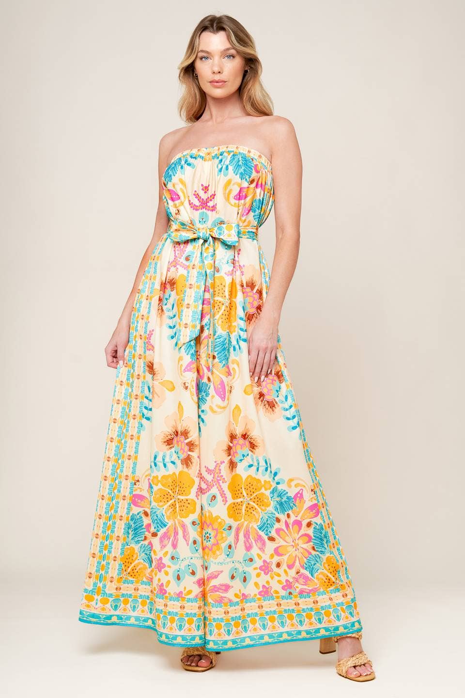 A printed woven jumpsuit - IP8829: CREAM AQUA / Contemporary / M