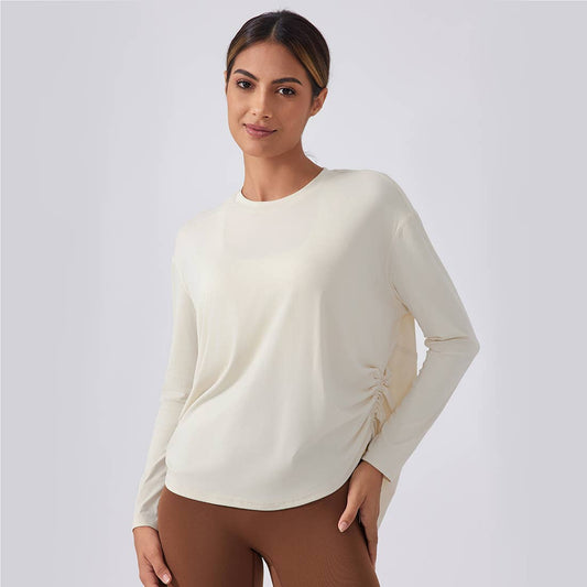 Women Loose Long Sleeve Breathable Fitness Yoga Top: White / L