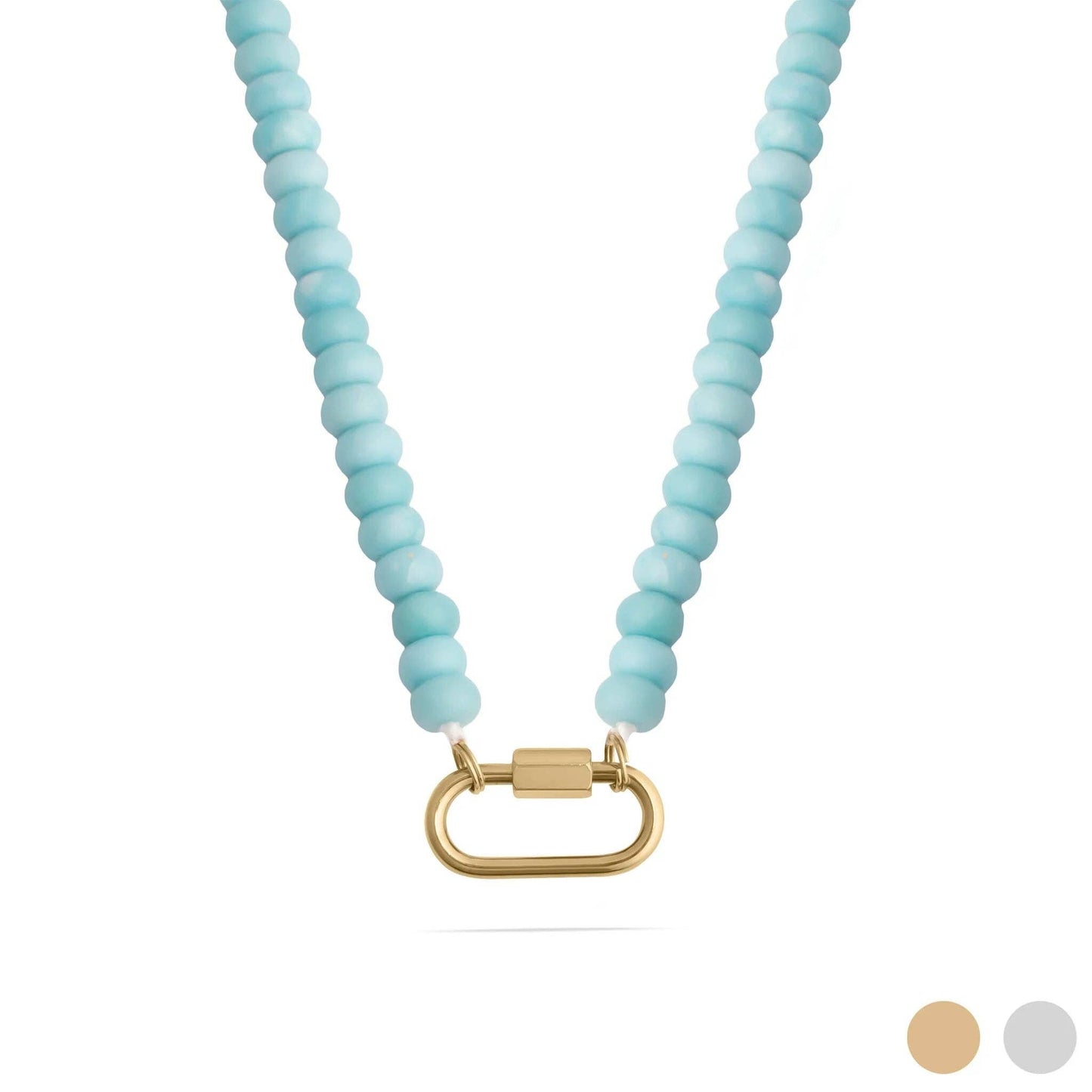 Stainless Steel Turquoise Chunky Bead Carabiner Necklace: Gold