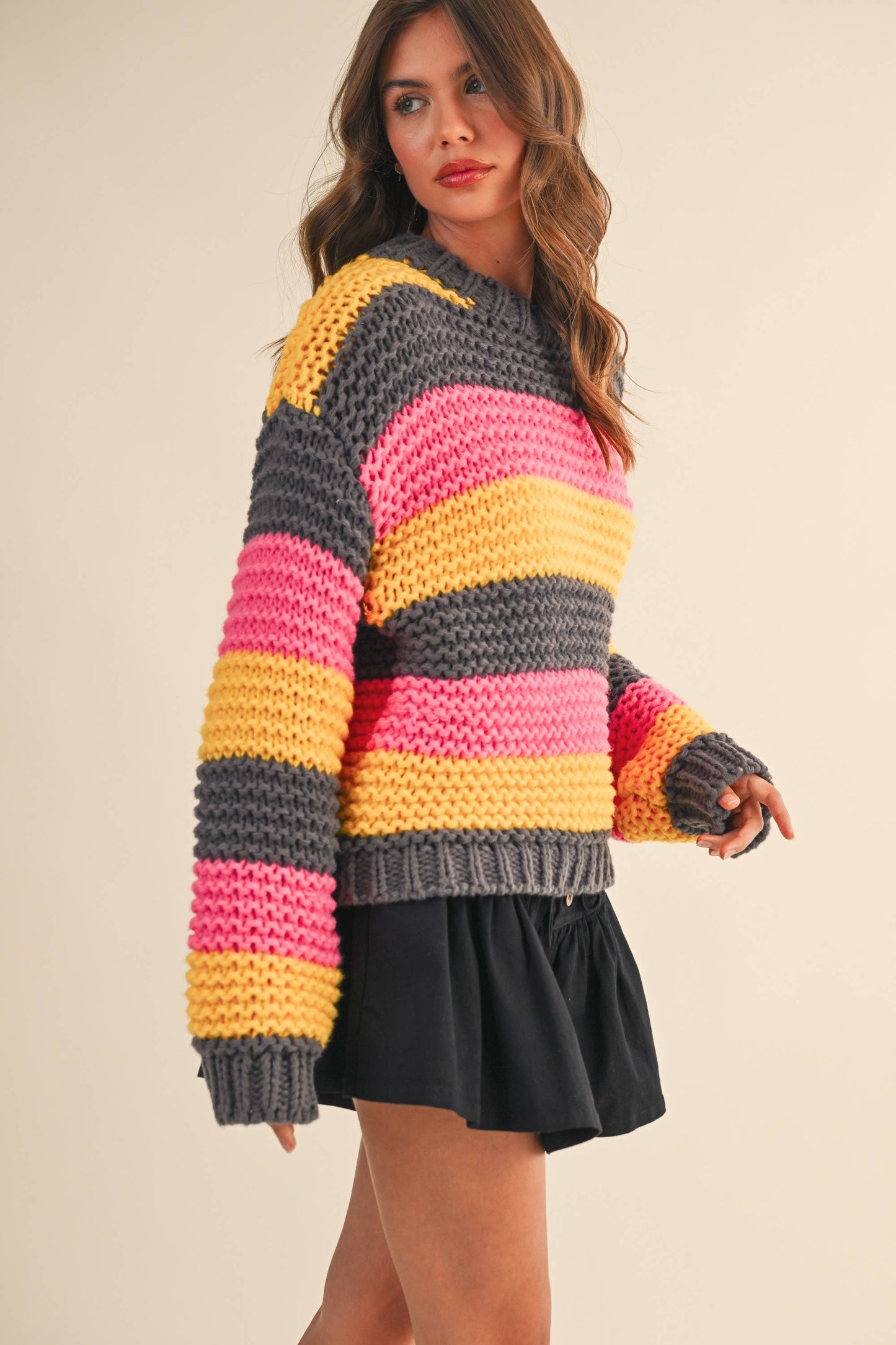 IT4431 MULTI COLOR STRIPED SWEATER KNIT TOP: Multi-Colored / M/L