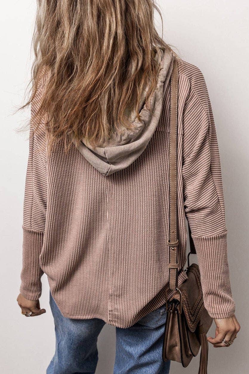 Corded Flap Pocket Drawstring Hoodie: Dark Brown / M