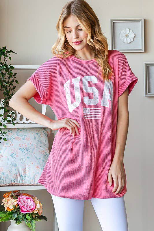ET7523-11 SOLID RIBBED USA LETTERING TOP: NAVY / 2-2-2 (S-M-L)