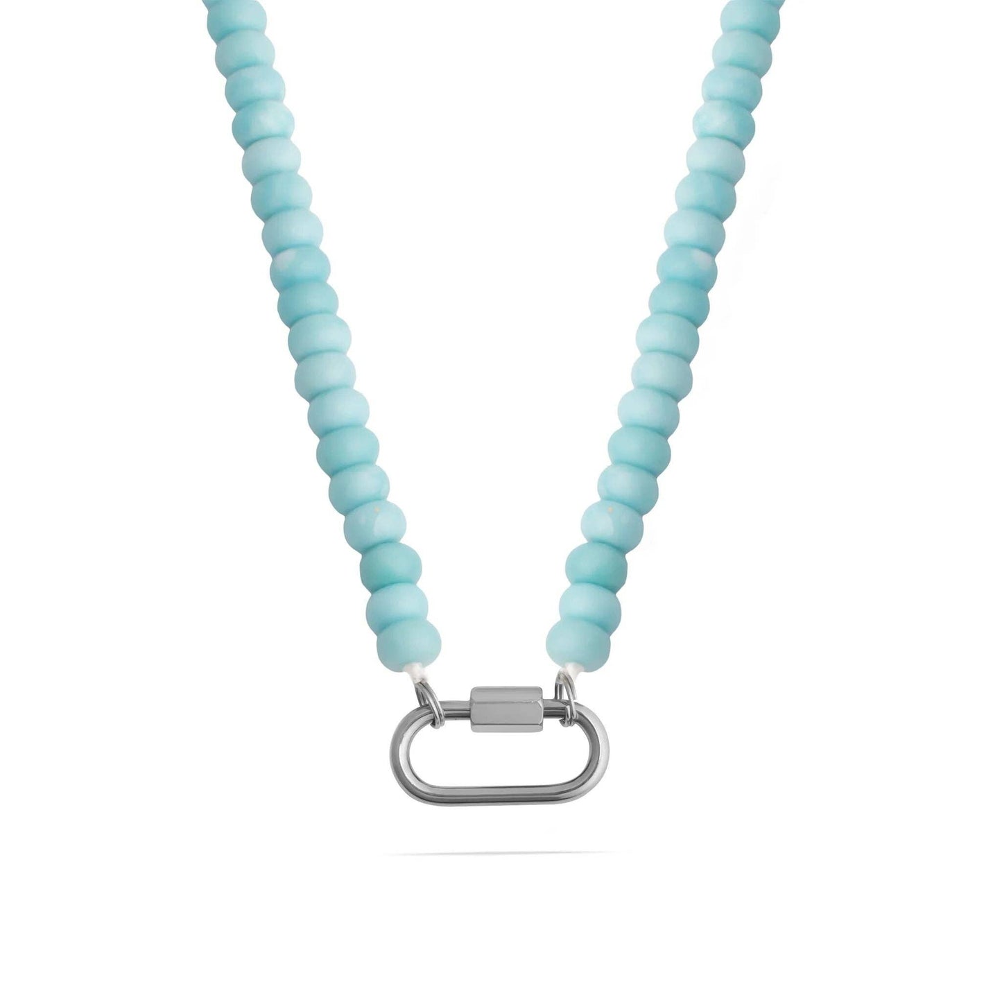 Stainless Steel Turquoise Chunky Bead Carabiner Necklace: Gold