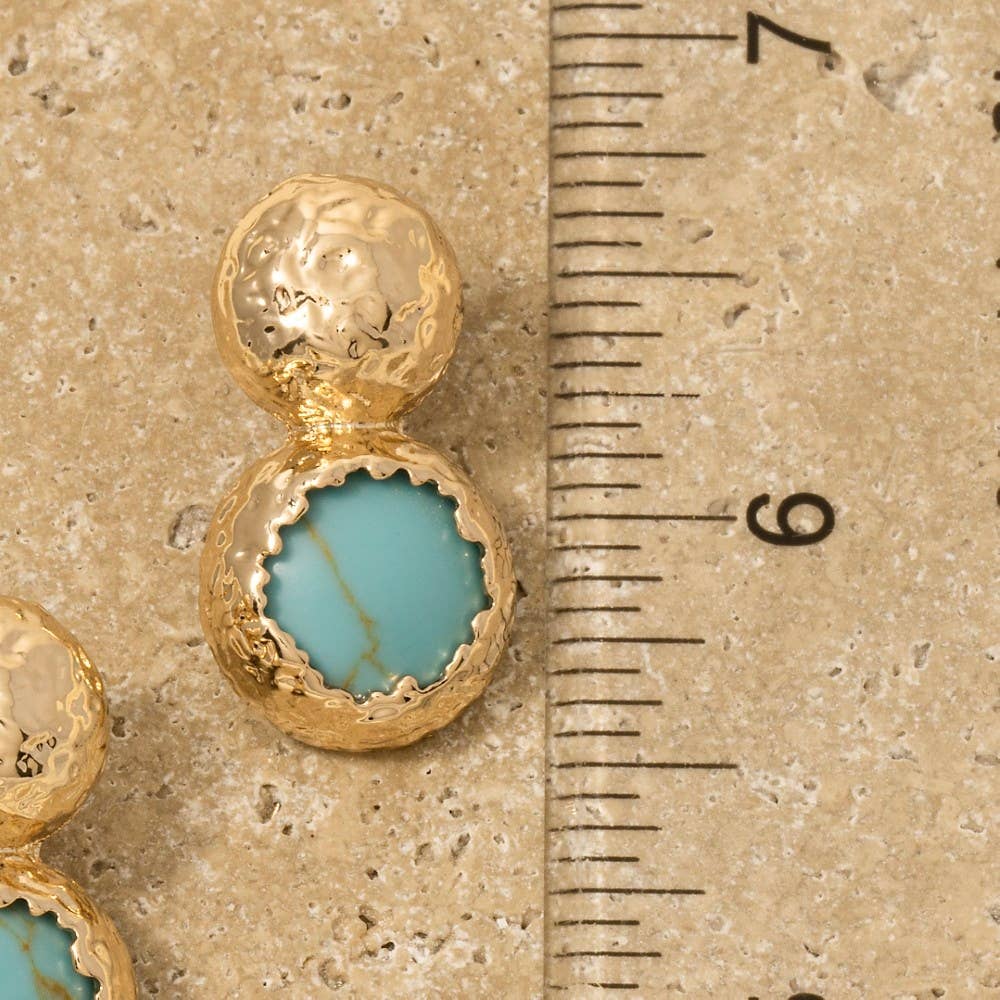 Hammered Dome And Stone Stud Dangle Earrings: TQGD