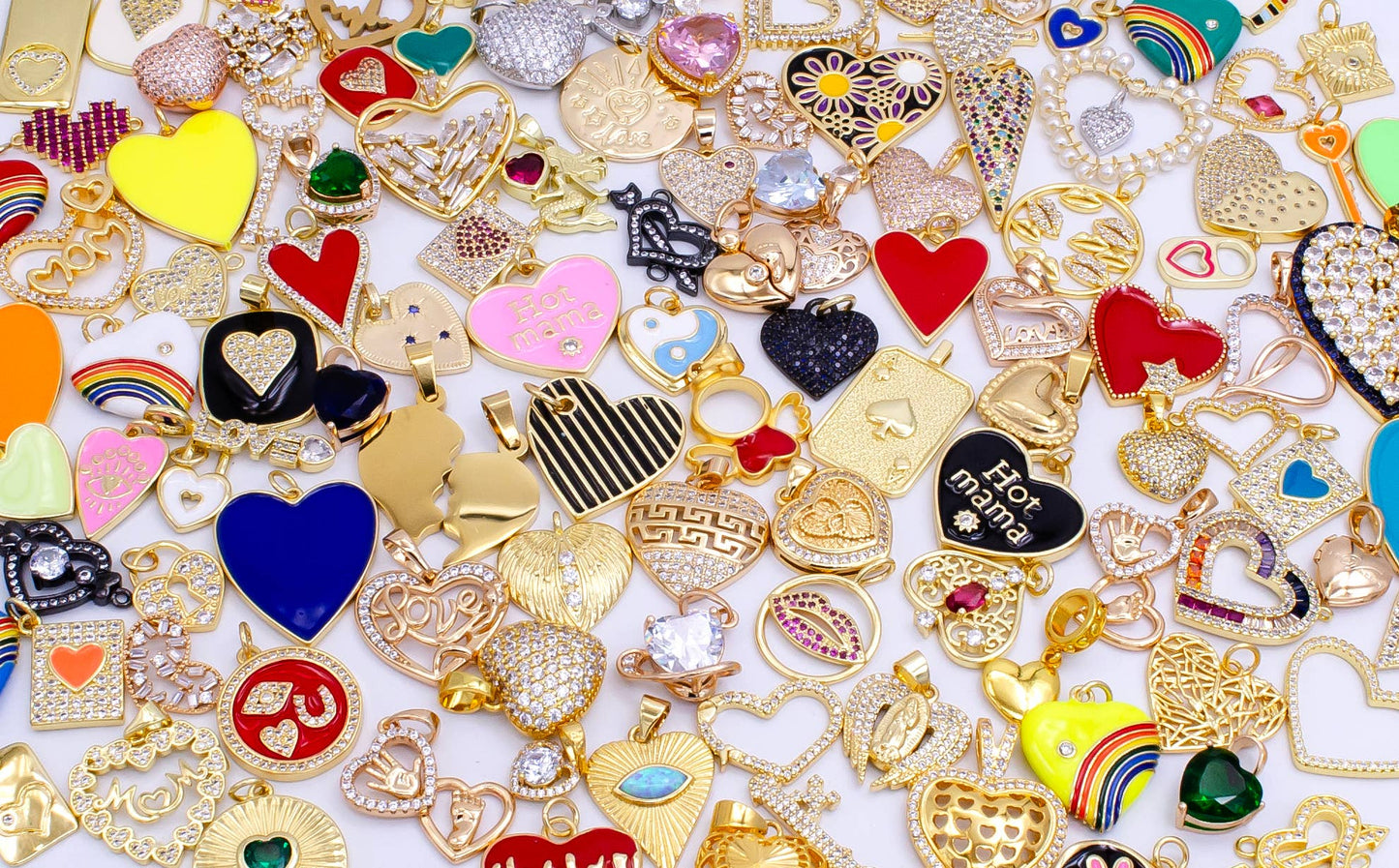 Bulk Gold Heart Charm Zirconia Bracelet Charm Bar Supply: 10 pieces