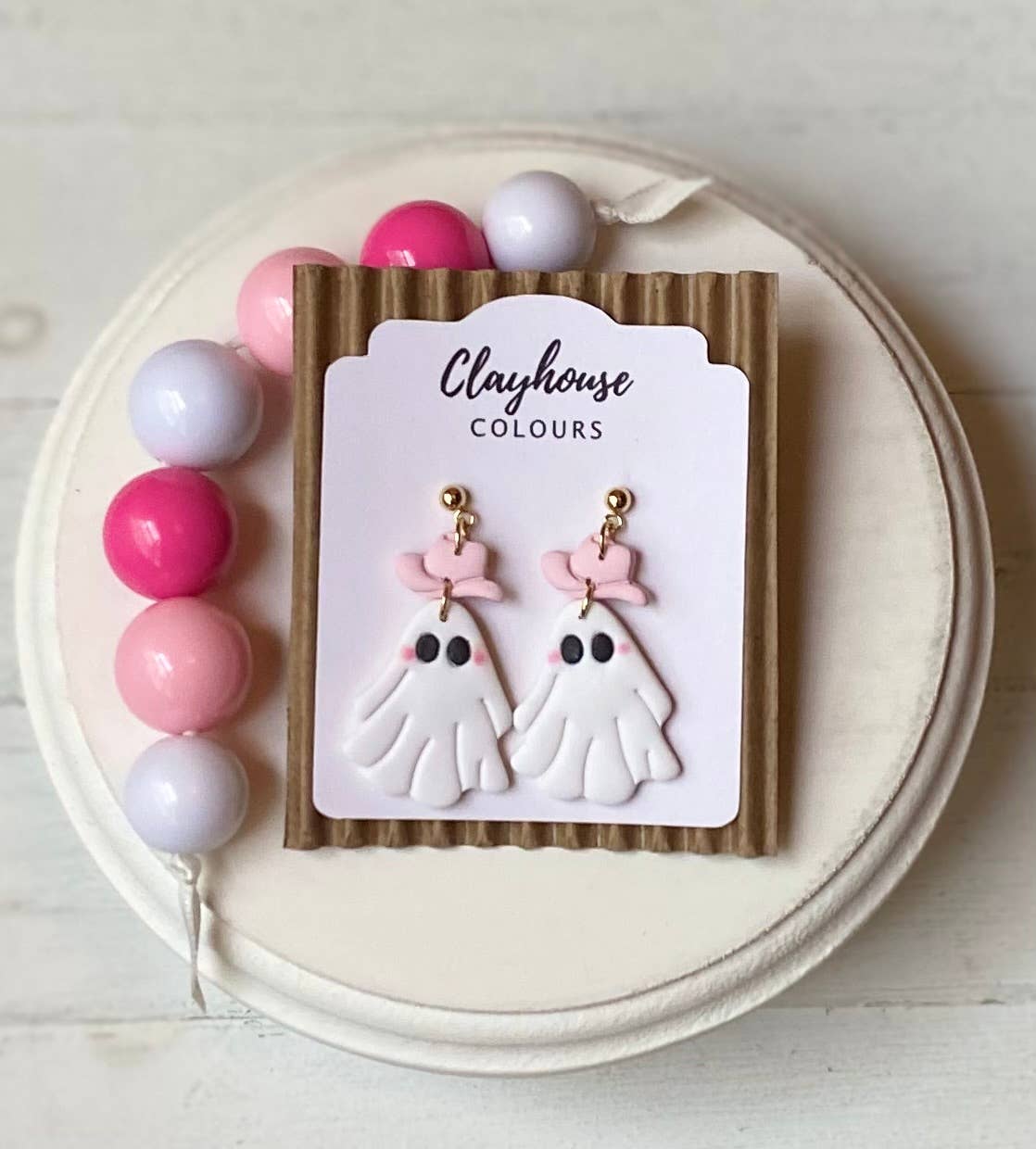 Pink Ghost & Pumpkin Earrings: Silver / Triple Pumpkins