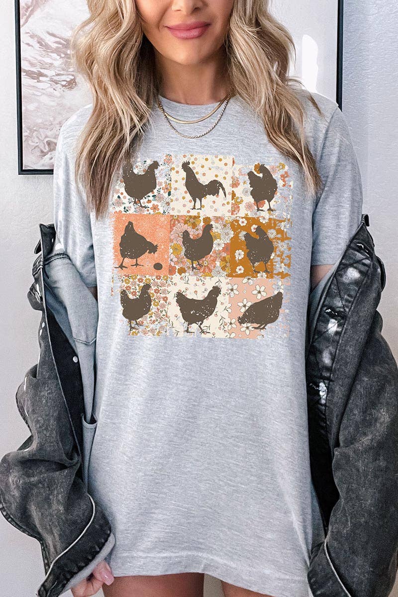 RETRO VINTAGE CHICKENS UNISEX SHORT SLEEVE,GRAPHIC: MAUVE / L