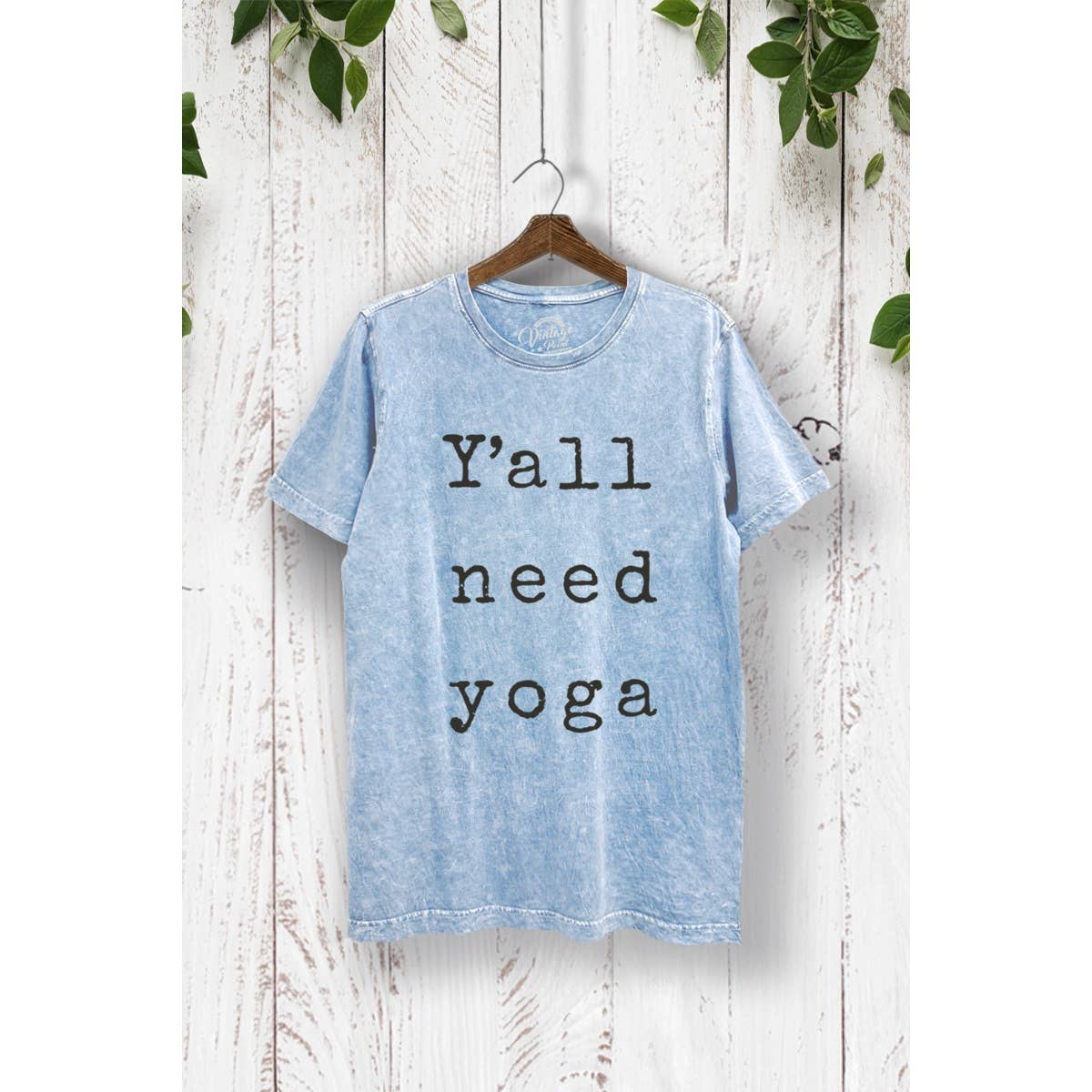 TR245-P7011 Y'ALL NEED YOGA GRAPHIC MINERAL WASH T-SHIRTS: WASHED LILAC / S-M-L-XL(2-2-2-1)