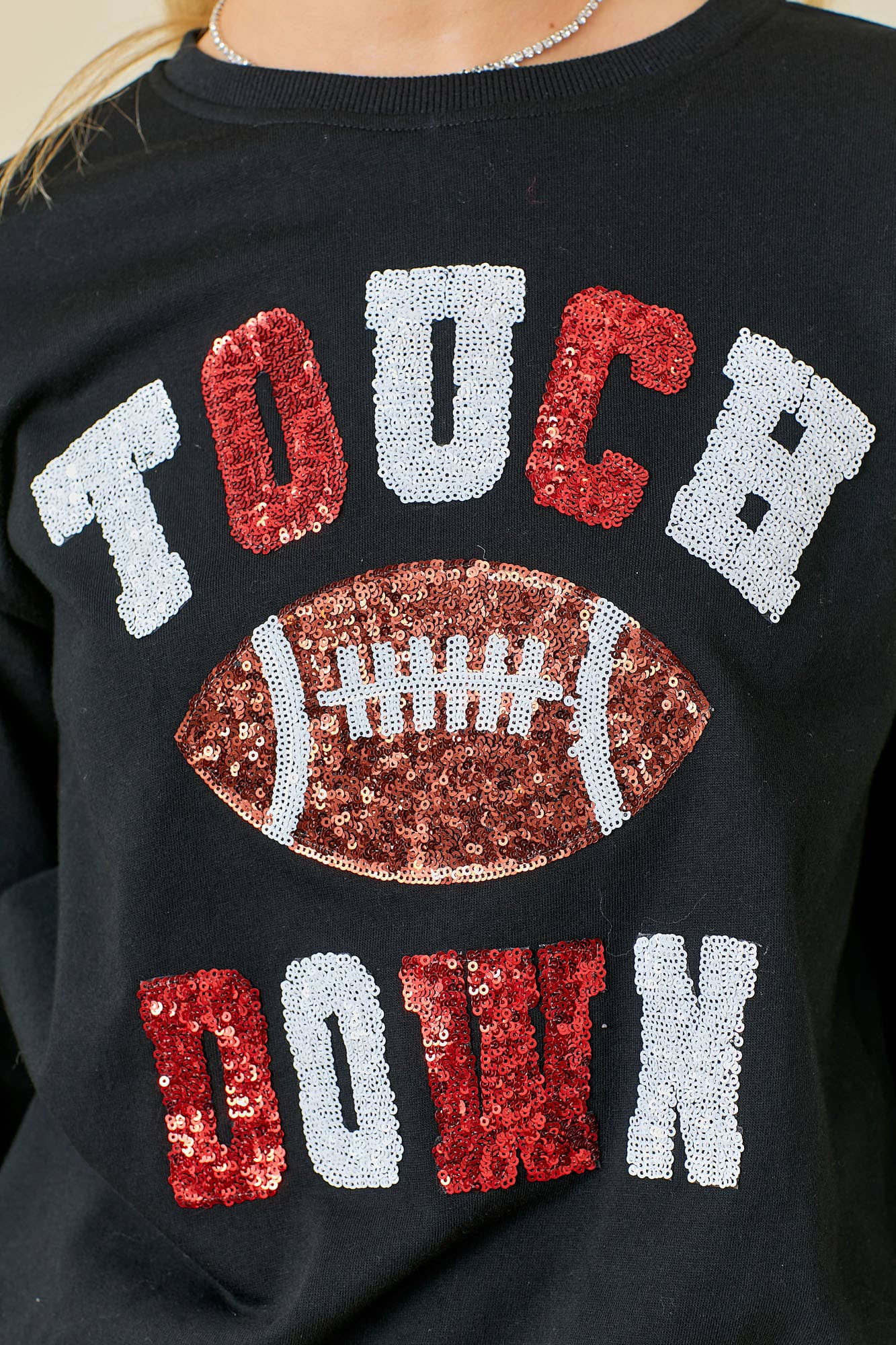 Game Day Touch Down Sequin Sweatershirts: BLACK / L