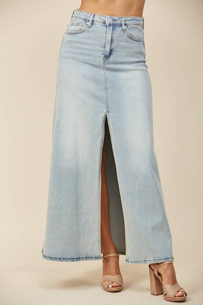 FLOOR LENGTH MAXI DENIM SKIRT WITH SPLIT 5316 : LT DENIM / S
