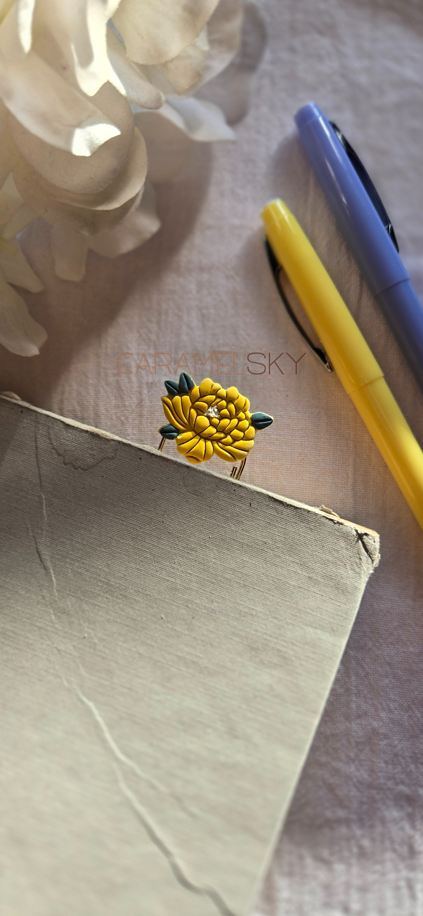Handmade Peony Flower Paperclip Bookmark, Clay Bookmark: Pink