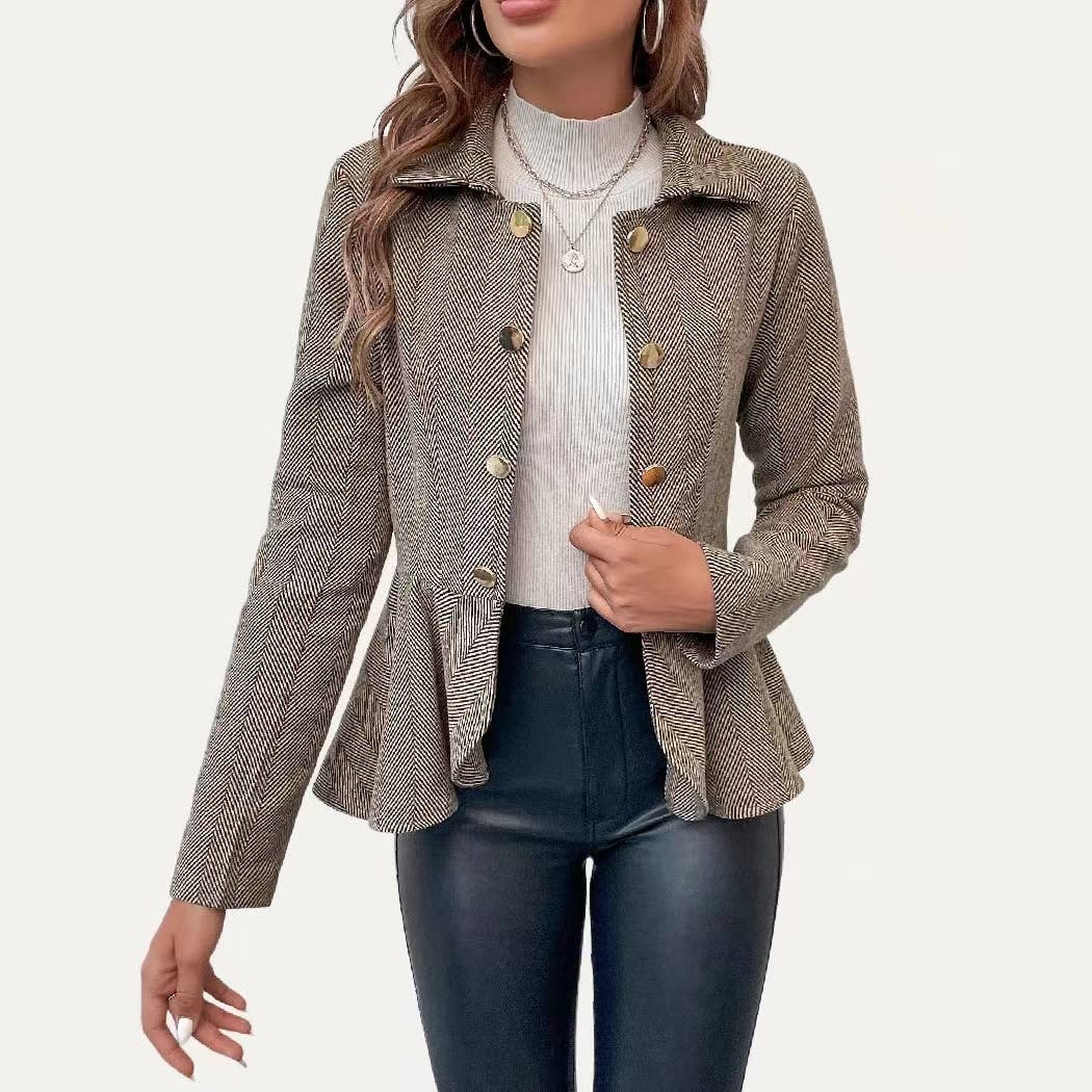 Impressive Claasic Lightweight Collared Long Sleeve Blazer: Khaki / S