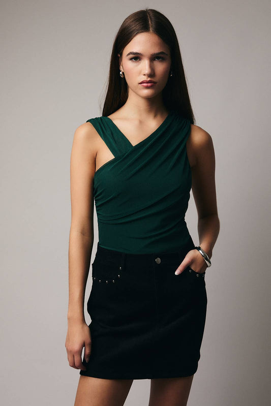 SLEEVELESS POWER MESH BODYSUIT: HUNTER GREEN