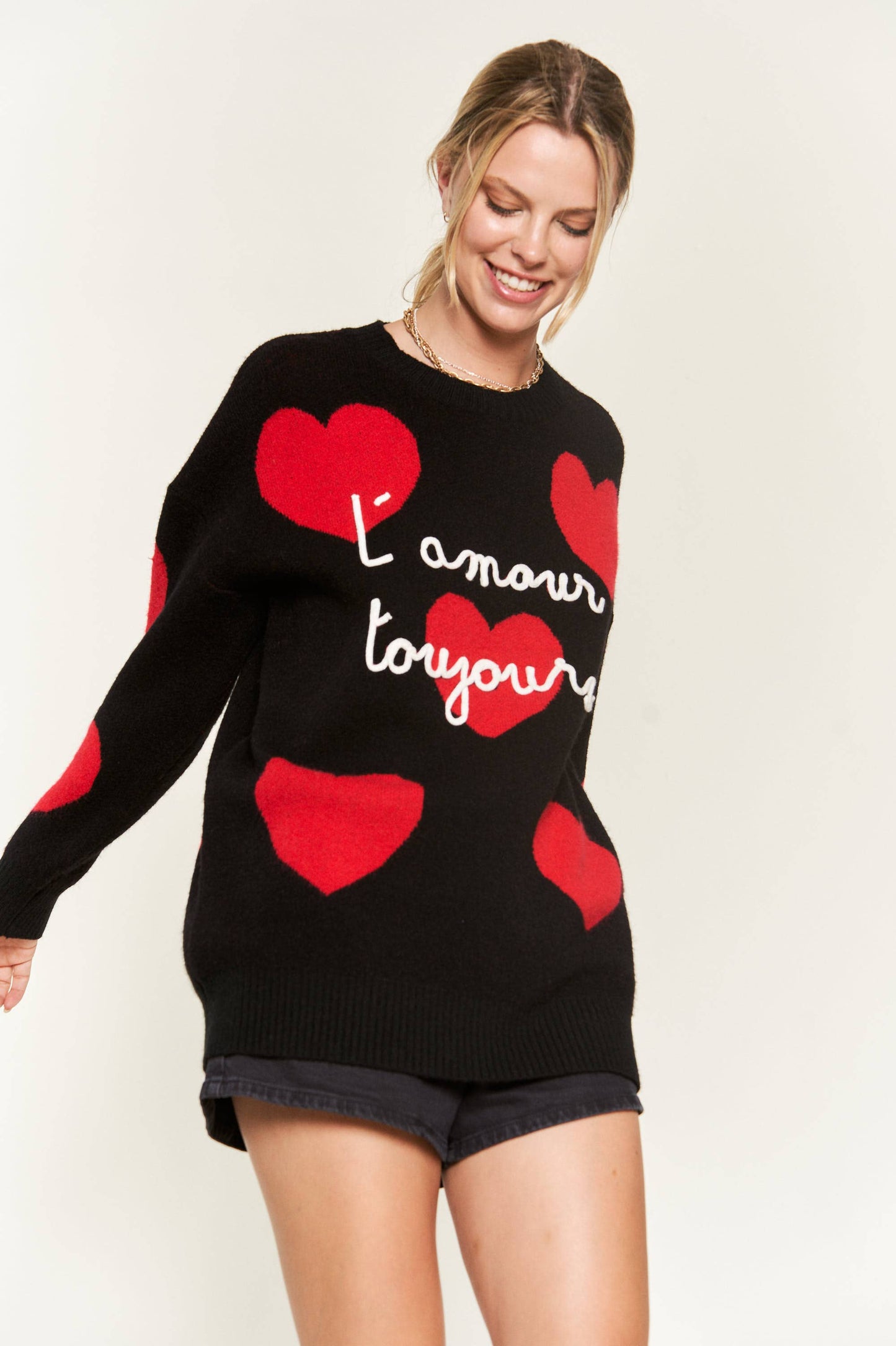 VALENTINE'S HEART PRINT OVERSIZED SWEATER: L/XL
