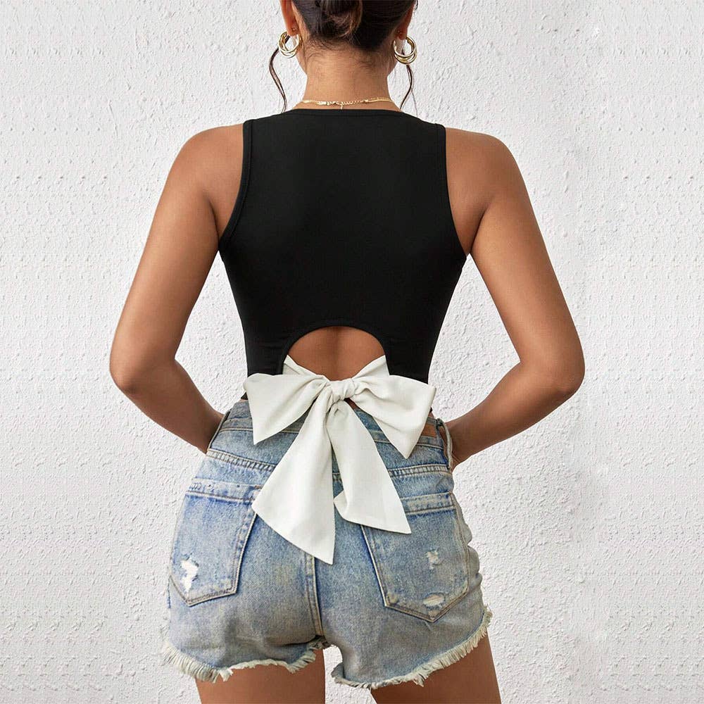 New sexy V-neck slim-fit cutout tank top: Black / XL