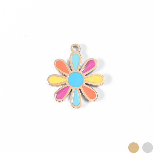 18K Gold PVD Stainless Steel Multi-Colored Epoxy Flower Charm: Gold