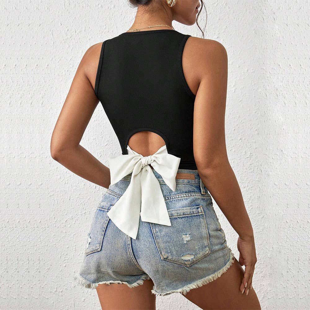 New sexy V-neck slim-fit cutout tank top: Black / S