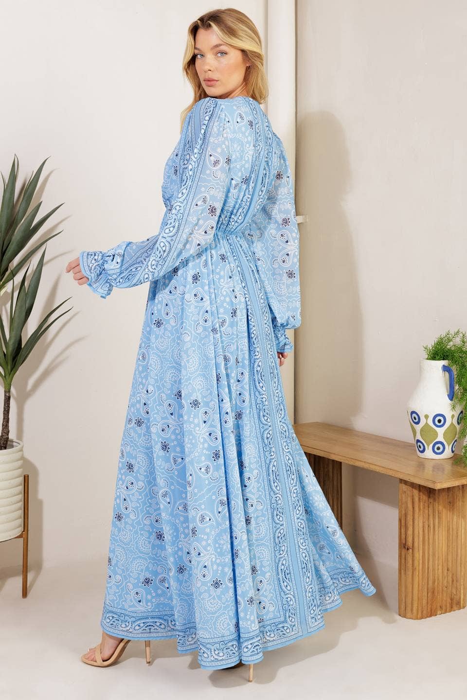 A printed woven maxi dress - ID21835 SKY BLUE: SKY BLUE / Contemporary / L