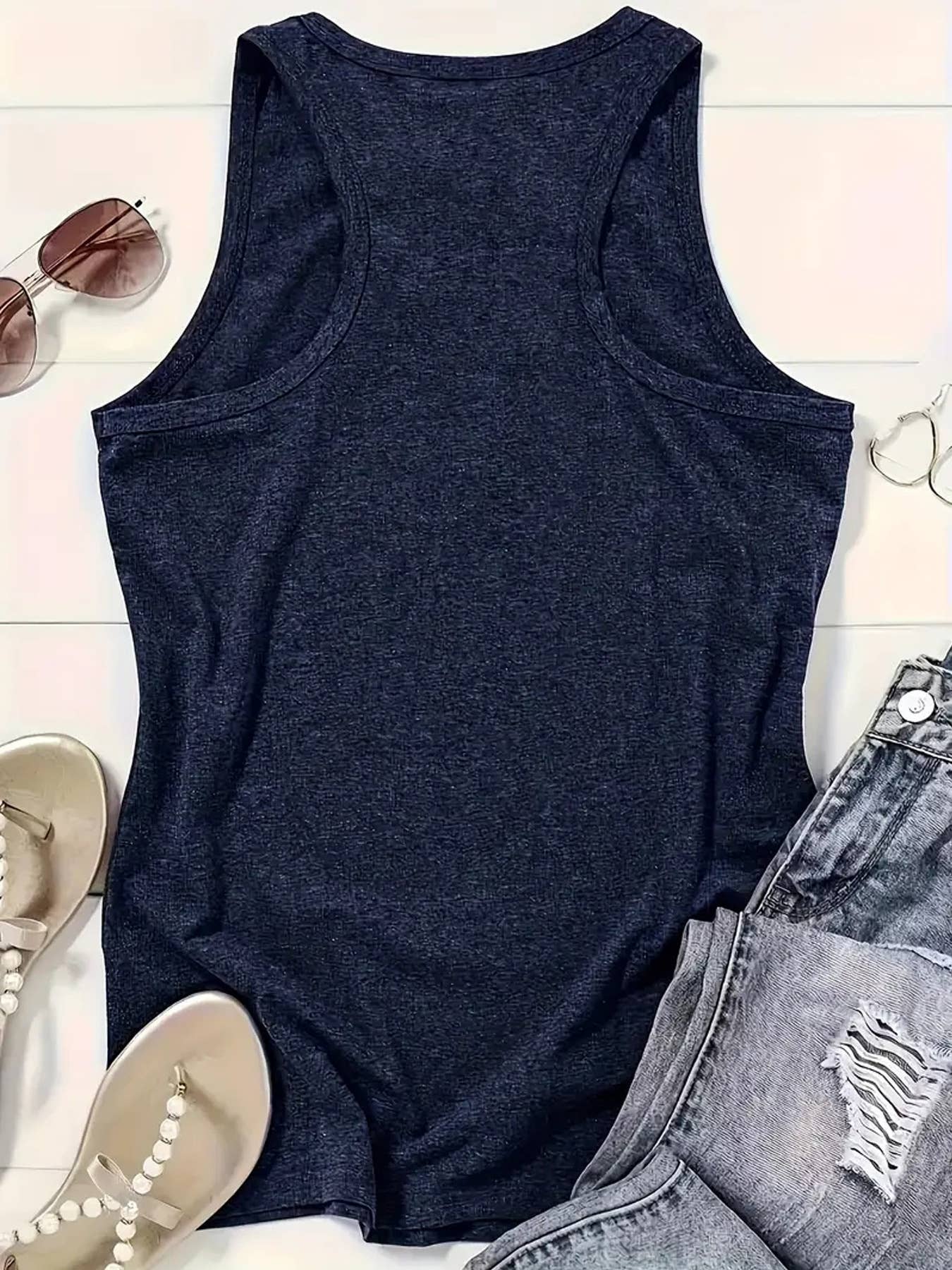 Skull & Letter printed graphic essential tank top: Navy / XL