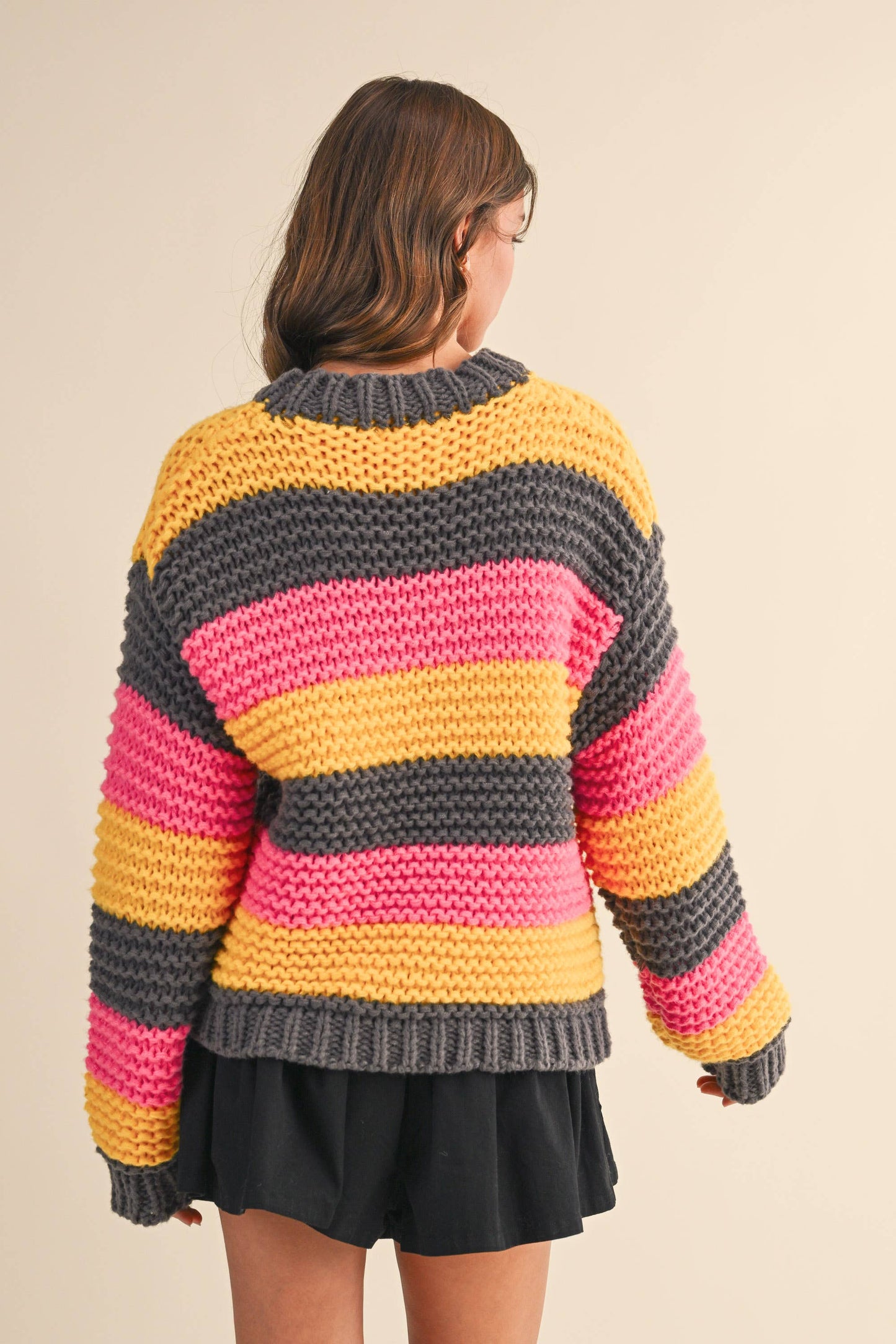 IT4431 MULTI COLOR STRIPED SWEATER KNIT TOP: Multi-Colored / M/L