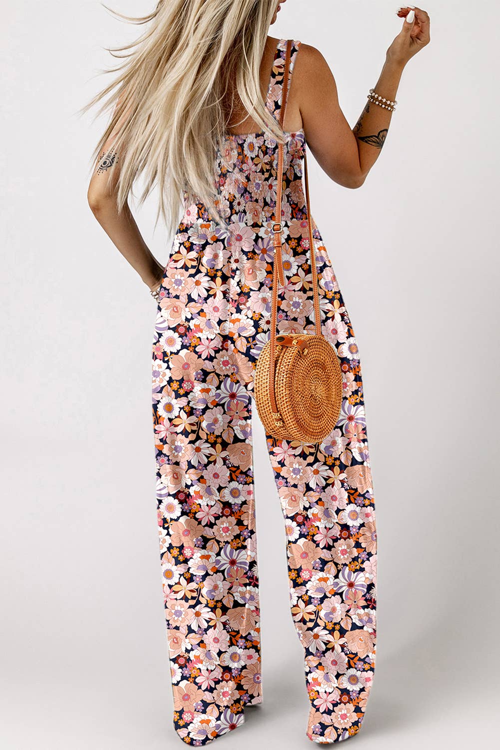 Floral Print Smocked High Waist Fashion Jumpsuit | S-XL: Green / Missy / S