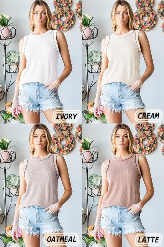 ET7276-11 SLEEVELESS SOLID URBAN RIBBED TOP: MAUVE
