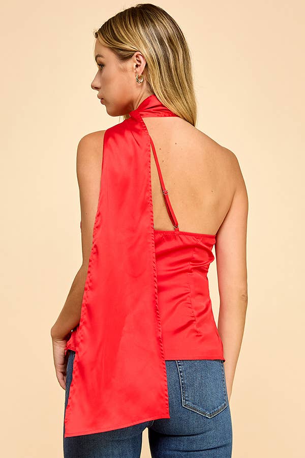 Gameday One shoulder top with scarf: RED / S