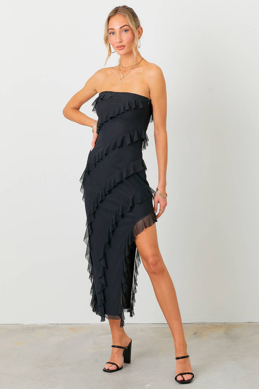 Strapless Frill Dress: BLACK / L