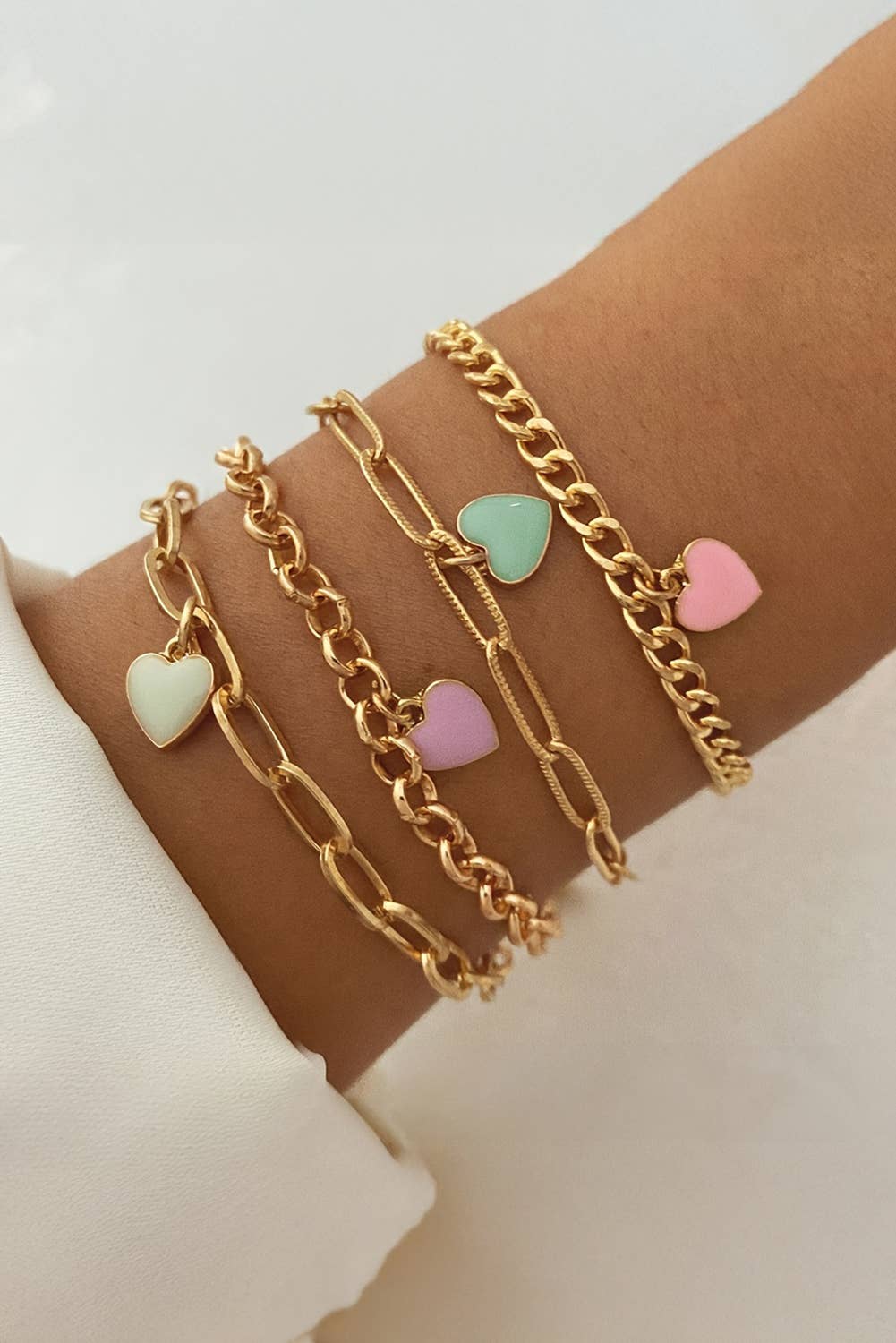 LDC Heart Charm Multi Layer Adjustable Chain Bracelet: Gold