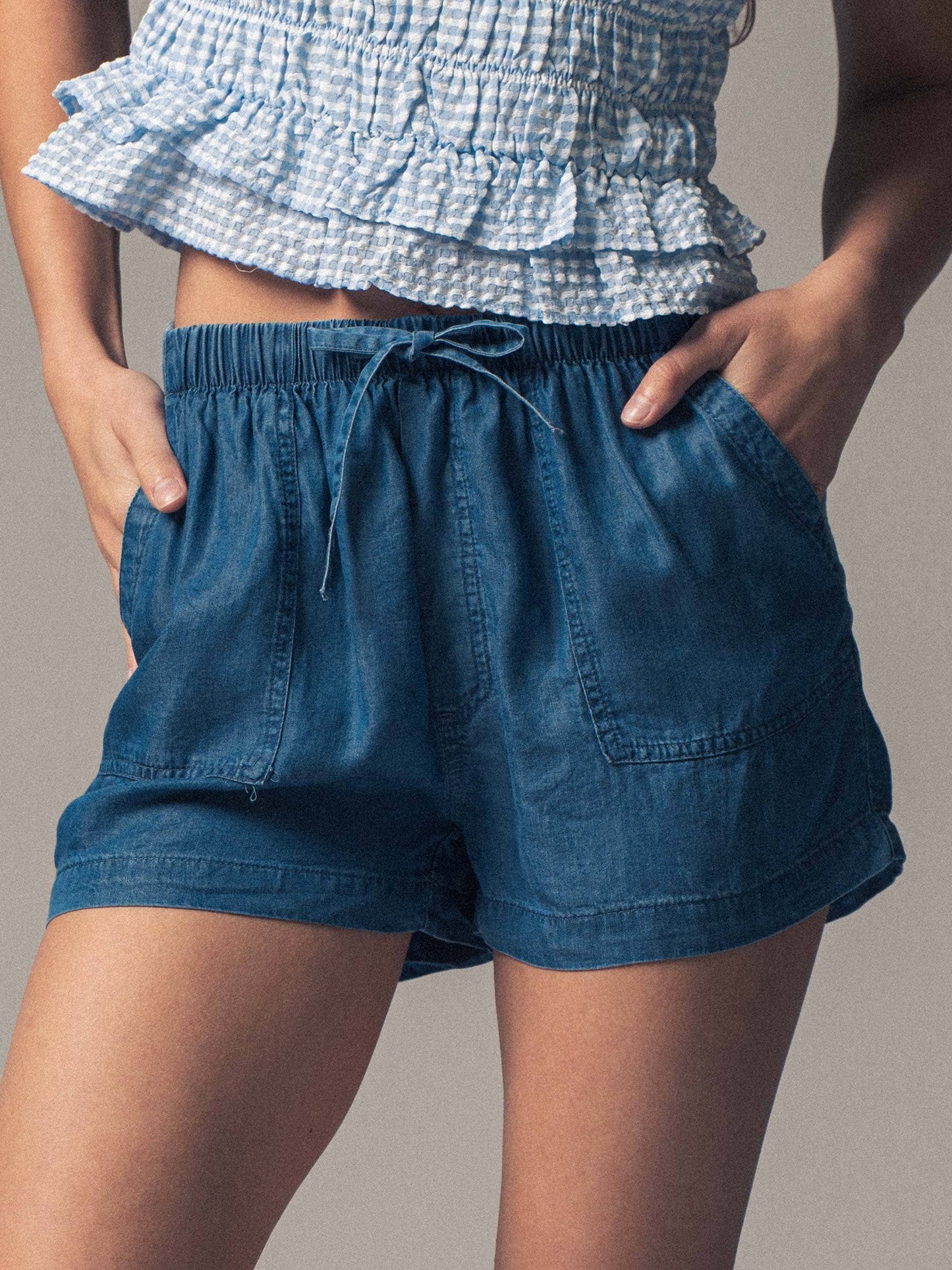 Tencel Patch Pocket Summer Shorts: OLIVE STONE / S-2/M-2/L-2