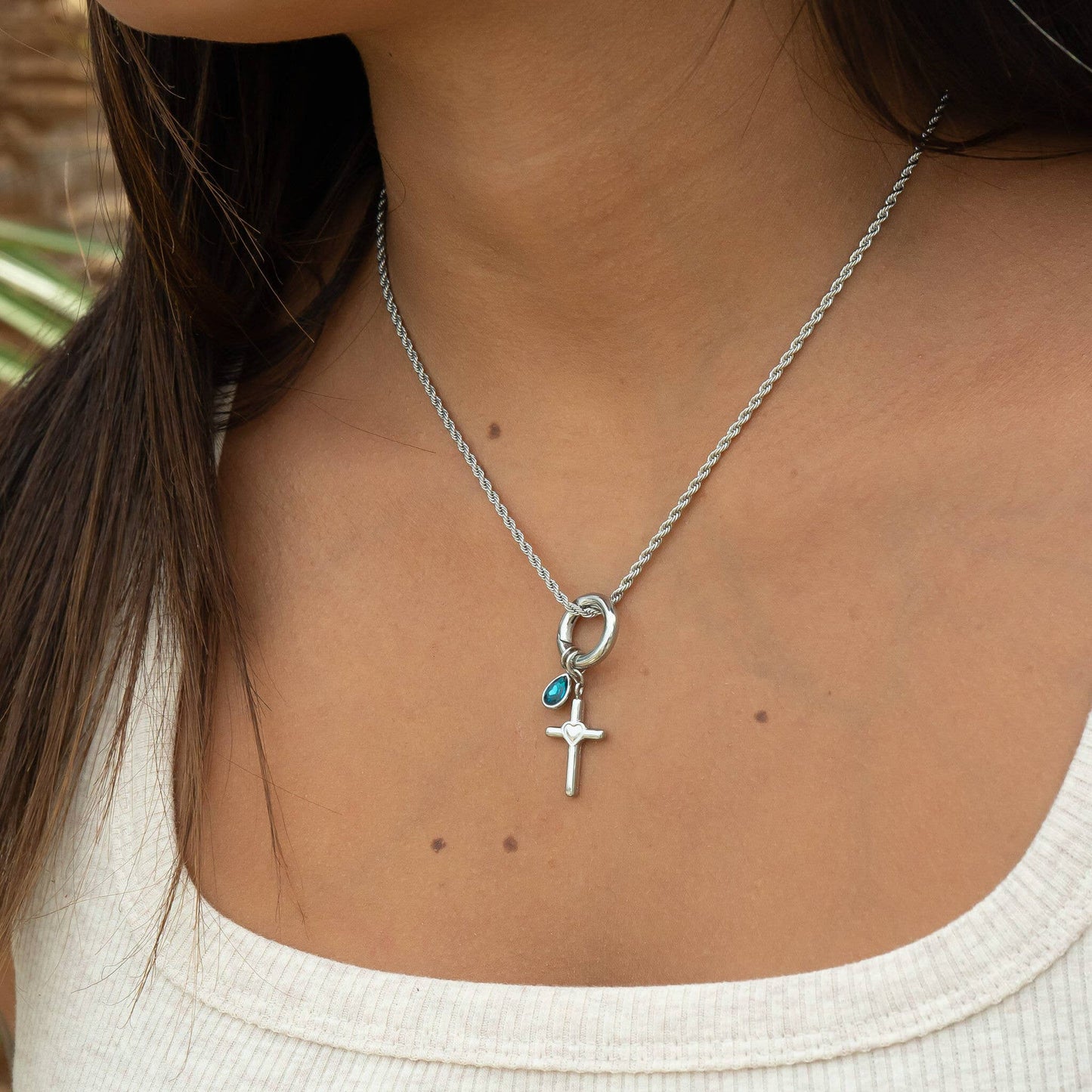 18K Gold PVD Stainless Steel Heart in Cross Charm: Gold